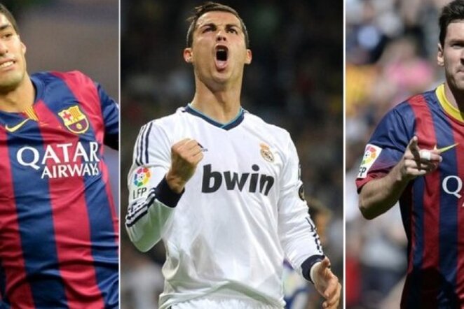 Luisas Suarezas, Cristiano Ronaldo ir Lionelis Messi | AFP/Scanpix nuotr. 