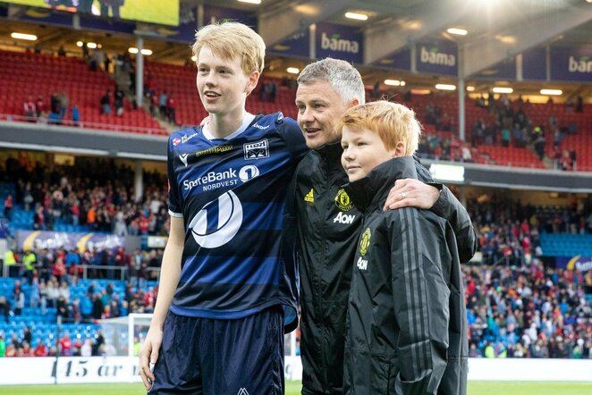 Ole Gunnaras Solskjaeras su sūnumis Noah ir Elijah | Scanpix nuotr.
