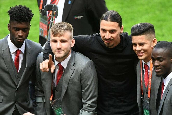 Axelis Tuanzebe, Luke‘as Shaw, Zlatanas Ibrahimovičius, Marcosas Rojo ir Ericas Bailly | „Twitter“ nuotr.