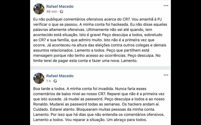Rafaelio Macedo žinutės Facebook nuotr. Rafaelio Macedo žinutės Facebook nuotr.