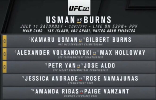 „UFC 251“ pagrindinė programa | „Twitter“ nuotr.
