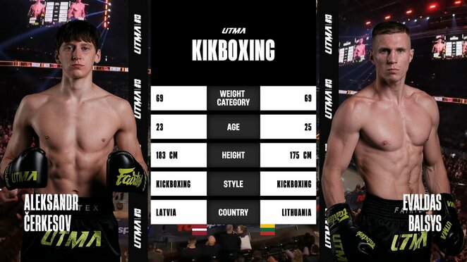 Evaldas Balsys (68,45 kg, 0-1 UTMA) – Alexandras Čerkesovas (69,15 kg, 1-0 UTMA, Latvija) | -69 kg, kikboksasEvaldas Balsys (68,45 kg, 0-1 UTMA) – Alexandras Čerkesovas (69,15 kg, 1-0 UTMA, Latvija) | -69 kg, kikboksas | Organizatorių nuotr.
