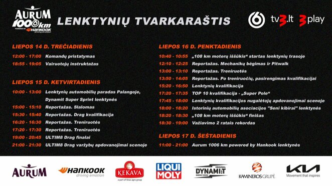 Lenktynių transliacijų tvarkaraštis | Organizatorių nuotr.