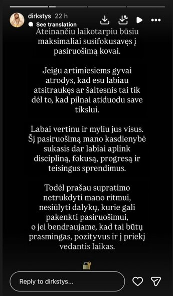 Dirksčio pareiškimas | Instagram.com nuotr