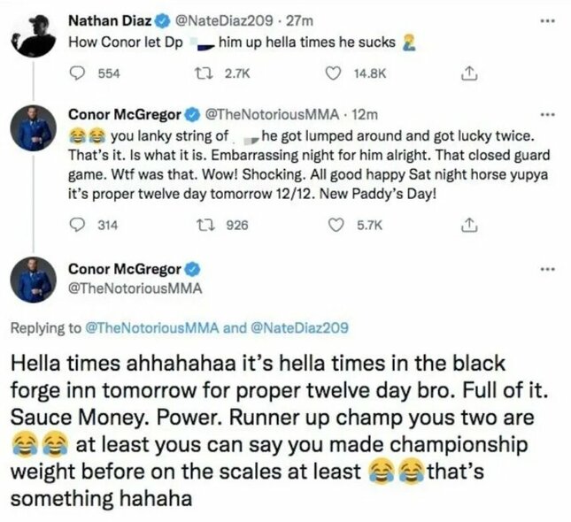 Nate'o Diazo ir Conoro McGregoro žinutės | „Twitter“ nuotr.
