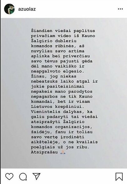 Ąžuolo Tubelio žinutė | Instagram.com nuotr