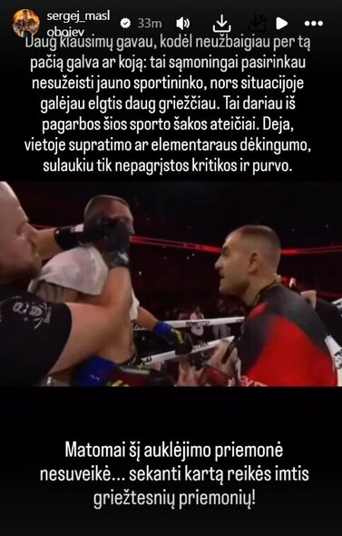Sergejaus Maslobojevo žinutė | Instagram.com nuotr