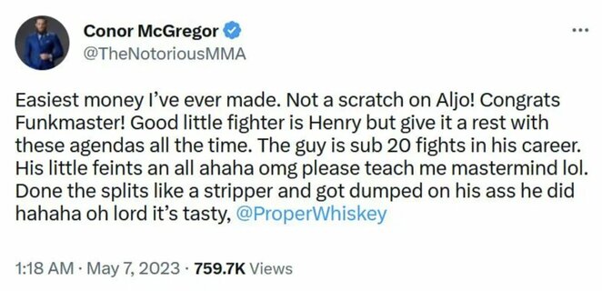 Conoro McGregoro įrašas | „Twitter“ nuotr.