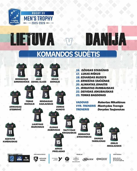 Lietuvos regbio rinktinės sudėtis | Organizatorių nuotr.