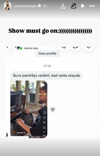 Santos Mišenytės žinutė | Instagram.com nuotr