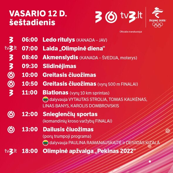Olimpinių transliacijų tvarkaraštis | Organizatorių nuotr.