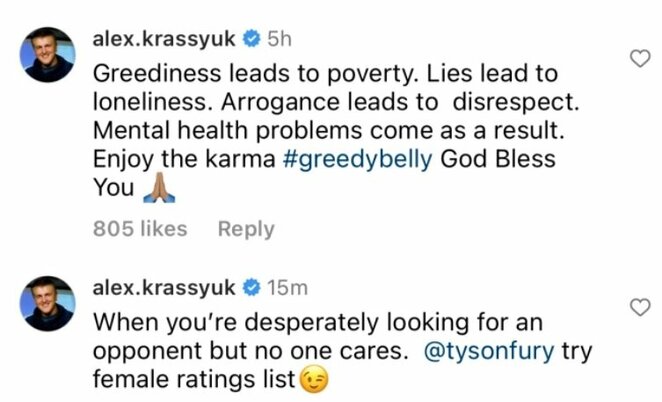 Alexo Krassyuko žinutės | Instagram.com nuotr